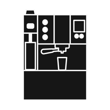 Kahve makinesi ve içecek tabelasının izole edilmiş nesnesi. Kahve makinesi ve elektronik stok vektör illüstrasyonunun web ögesi.