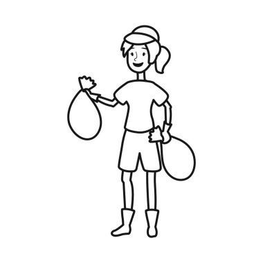 Çöp ve kız ikonunun vektör tasarımı. Stok için çöp ve torba vektör simgesinin grafiği.