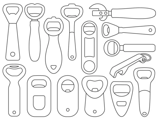 Набор значков вектора открывания бутылок. Инструмент векторной иллюстрации коллекции для открывания на белом фоне. Изолированный набор иконок для открывания бутылок для веб-дизайна. — стоковый вектор