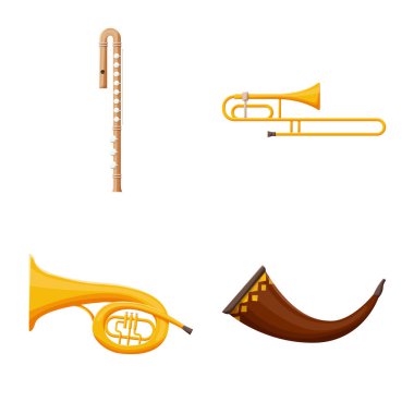 Tahta rüzgar ve enstrüman logosunun vektör çizimi. Tahta rüzgar koleksiyonu ve müzikal stok vektör illüstrasyonu.