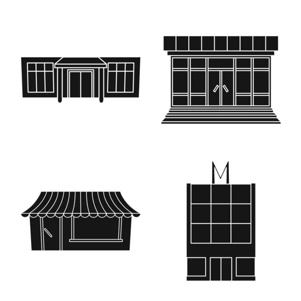 Vektorová ilustrace supermarketu a stavebního znaku. Sbírka vektorové ilustrace supermarketu a komerčních skladů. — Stockový vektor