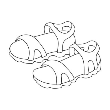 Sandal vektör ana hatları simgesi. Beyaz arka planda vektör illüstrasyon fiskesi. Sandaletin izole edilmiş taslak çizim simgesi.