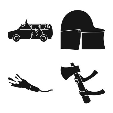 İtfaiyecilerin izole nesnesi ve ateş işareti. Stok için itfaiyeciler ve servis vektör simgesi kümesi.