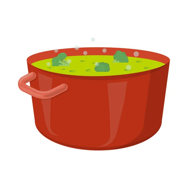 Isolated object of saucepan and broccoli icon. Collection of saucepan and vegetable vector icon for stock. — Stock Vector