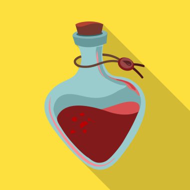 İksirin ve iksir işaretinin vektör tasarımı. İksir ve şişe vektör illüstrasyonunun web ögesi.