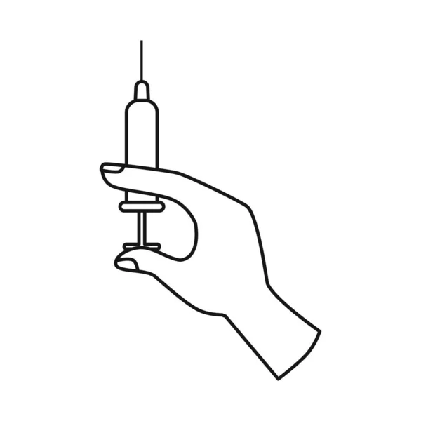 Vector design of syringe and vaccine sign. Graphic of syringe and hand stock symbol for web. — Stock Vector