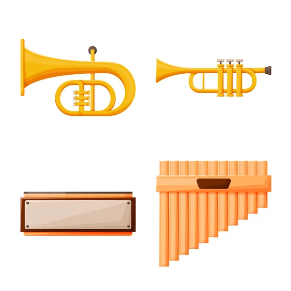 Vektordesign von Holzblasinstrumenten und Instrumenten-Ikone. Set von Holzblasinstrumenten und Vektor-Illustrationen. — Stockvektor