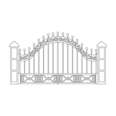 Kapı vektör simgesi. Taslak vektör simgesi beyaz arkaplan çit kapısında izole edildi.