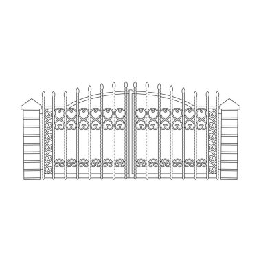 Kapı vektör simgesi. Taslak vektör simgesi beyaz arkaplan çit kapısında izole edildi.
