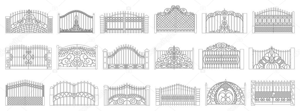 Fence gate isolated ouline set icon. Vector ouline set icon metal entrance. Vector illustration fence gate on white background.