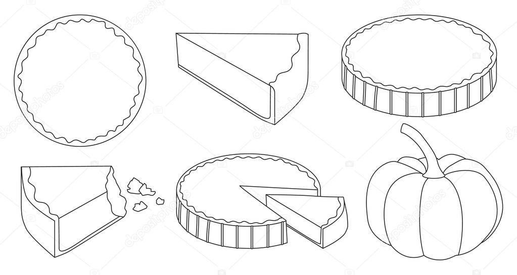 Pumpkin pie vector illustration on white background. Vector ouline set icon thanksgiving cake. Isolated ouline set icon pumpkin pie.