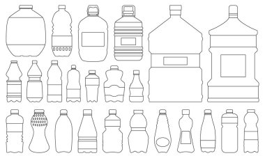 Plastik şişe vektör çizgisi simgesi. Beyaz arka planda vektör illüstrasyon su kabı. İzole edilmiş taslak set simgesi plastik şişe.