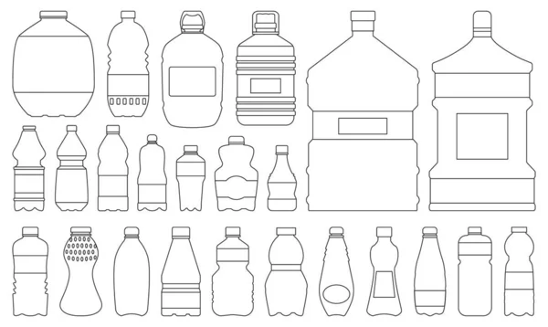Plast flaska vektor kontur set ikon. Vektor illustration vatten behållare på vit bakgrund. Isolerad kontur set ikon plastflaska. — Stock vektor