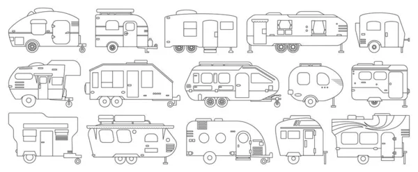 Camión remolque aislado esquema conjunto icono. Vector ilustración camping van sobre fondo blanco.Esquema conjunto icono camión remolque . — Archivo Imágenes Vectoriales