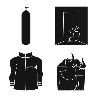 İtfaiyecilerin izole nesnesi ve ateş ikonu. Stok için itfaiyeciler ve servis vektör simgesi kümesi.