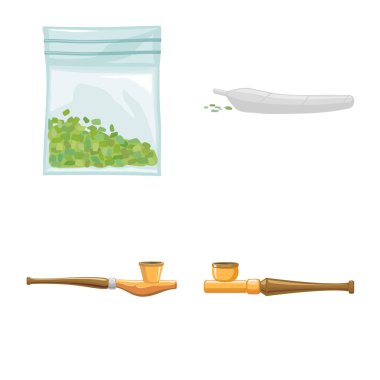 Kenevir ve kenevir ikonunun vektör tasarımı. İnternet için esrar ve bağımlılık sembolü seti.