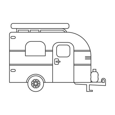 Karavan vektör simgesi. Taslak vektör simgesi beyaz arkaplan karavanında izole edildi.