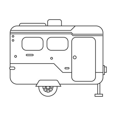 Karavan vektör simgesi. Taslak vektör simgesi beyaz arkaplan karavanında izole edildi.