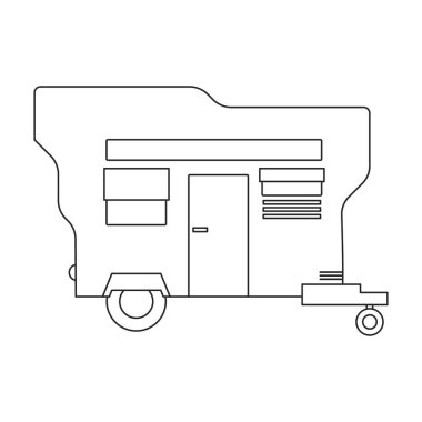 Karavan vektör simgesi. Taslak vektör simgesi beyaz arkaplan karavanında izole edildi.