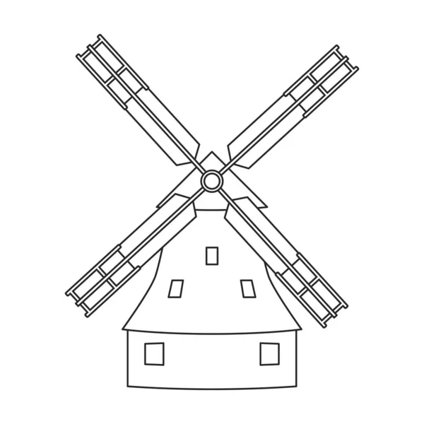Иконка вектора мельницы. Иконка вектора контура изолирована на белом фоне ветряной мельницы. — стоковый вектор