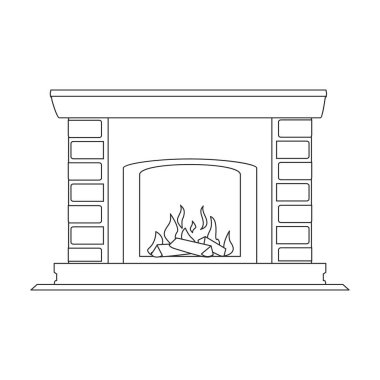 Şömine vektör simgesi. Beyaz arkaplan şöminesinde izole edilmiş dış hat vektör simgesi.
