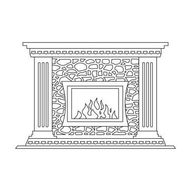 Şömine vektör simgesi. Beyaz arkaplan şöminesinde izole edilmiş dış hat vektör simgesi.