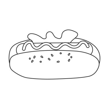 Hotdog vektör simgesi. Taslak vektör simgesi beyaz arka planda izole edildi.