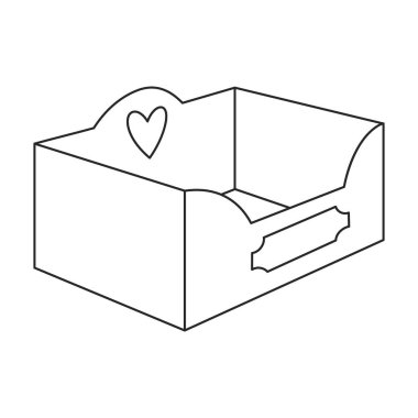 Tahta kutu vektör simgesi. Taslak vektör simgesi beyaz arkaplan tahta kutusunda izole edildi.