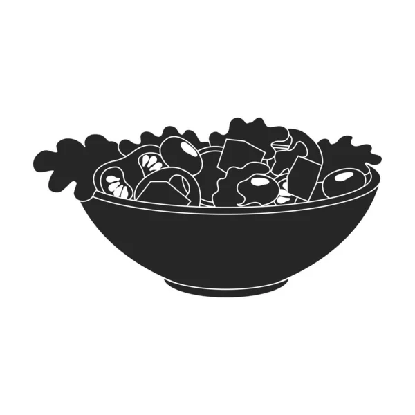 Φυτική σαλάτα διάνυσμα εικόνα.Μαύρο διάνυσμα εικονίδιο απομονώνονται σε λευκό φόντο λαχανικών σαλάτα. — Διανυσματικό Αρχείο