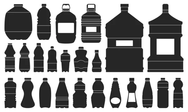 Значок векторного черного набора пластиковых бутылок. Векторная иллюстрация контейнера с водой на белом фоне. Изолированный черный набор иконка пластиковая бутылка. — стоковый вектор
