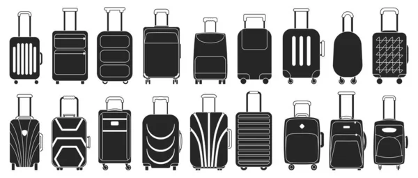 Valise isolée icône noire ensemble. Ensemble vectoriel noir icône bagages pour le voyage. Valise d'illustration vectorielle sur fond blanc. — Image vectorielle