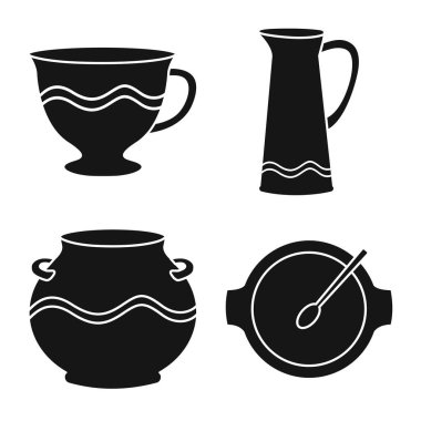 Çamur takımları ve mutfak logosu izole edilmiş. Clayware ve tablo takımı vektör illüstrasyonunun koleksiyonu.