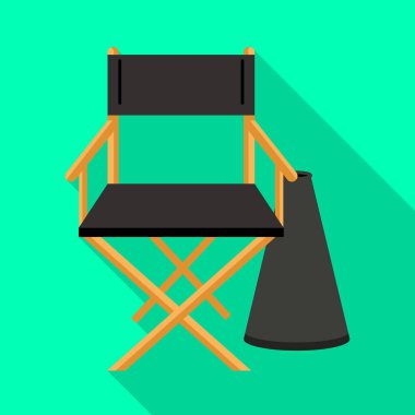Stüdyo ve sandalye tabelasının vektör çizimi. Stok için stüdyo ve sinema vektör simgesinin grafiği.