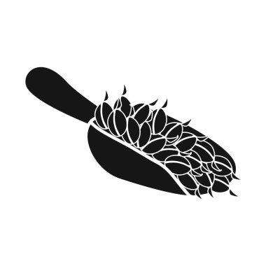 Kepçe ve tahıl işaretinin vektör tasarımı. Bir kepçe kepçe ve organik hisse senedi temsili.