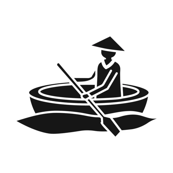 Vektor desain perahu dan tanda vietnamese. Set of boat and paddle stock vector illustration . - Stok Vektor