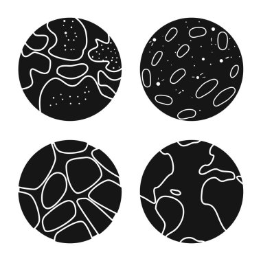 Kozmos ve bilim ikonunun vektör tasarımı. Ağ için evren ve gezegen sembolü koleksiyonu.