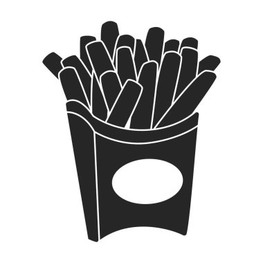 Patates kızartma vektör simgesi. Siyah vektör simgesi beyaz arka plan patates kızartmasında izole edilmiş..