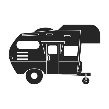 Römork vektör simgesi. Siyah vektör simgesi beyaz arkaplanda izole edildi.