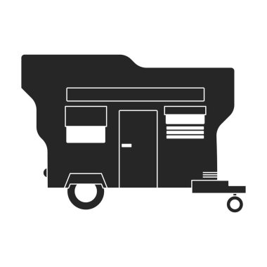 Römork vektör simgesi. Siyah vektör simgesi beyaz arkaplanda izole edildi.