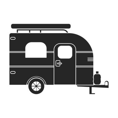 Römork vektör simgesi. Siyah vektör simgesi beyaz arkaplanda izole edildi.