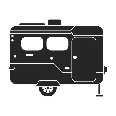 Römork vektör simgesi. Siyah vektör simgesi beyaz arkaplanda izole edildi.