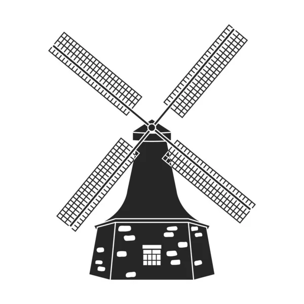 Ícone vetorial do moinho de vento icon.Black vetor isolado no moinho de vento fundo branco. — Vetor de Stock