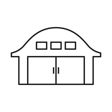 Hangarın ve logonun vektör tasarımı. Hangar ve depolama vektör illüstrasyonunun web ögesi.