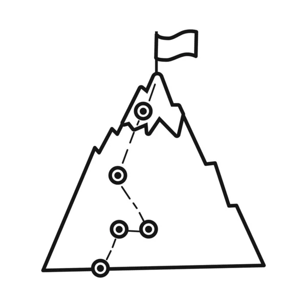 Conception vectorielle du pic et signe de montagne. Élément Web de l'illustration vectorielle du crête et du drapeau. — Image vectorielle