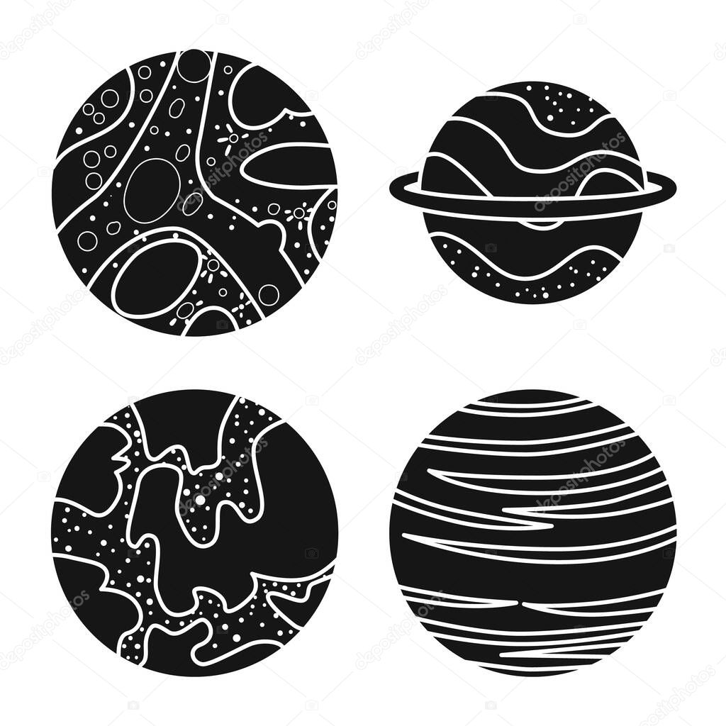 Isolated object of cosmos and science icon. Collection of cosmos and planet stock vector illustration.