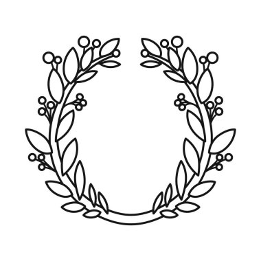 Çelenk ve defne logosunun vektör tasarımı. Stok için çelenk ve taç vektör simgesi grafiği.
