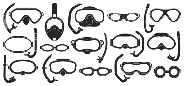 水泳ベクトルブラックセットアイコンのマスク。水中の黒いセットのアイコンを隔離。白い背景で泳ぐためのベクトルイラストマスク. — ストックベクタ