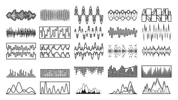 波ベクトルアウトラインセットアイコンの音アウトラインアイコン音楽波形のイラスト分離。ベクトル図｜波の音のセット. — ストックベクタ