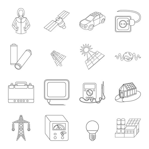 Ilustrație vector de energie solară pe fundal alb .Isolated contur set icon eco tehnology.Vector contur set icon energie solară. — Vector de stoc