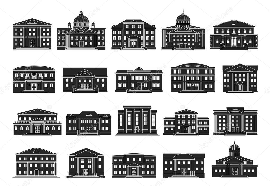 Building of government vector black set icon. Isolated black set icon architecture. Vector illustration building of government on white background .